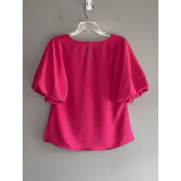 Amanda Uprichard Top Hot Pink Puff Sleeve V Neck Blouse Preppy Barbie Office XS - Picture 14 of 14